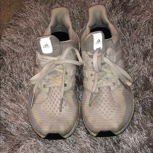 White and gray ultra boosts